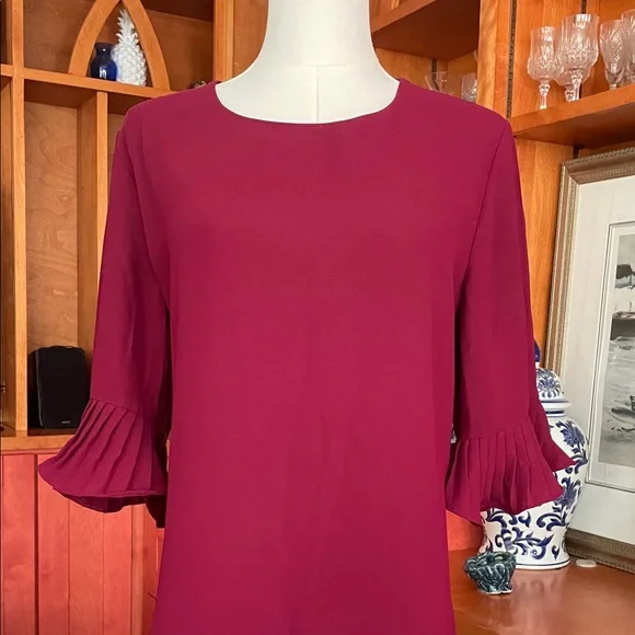 Alfani Berry Long Sleeve Dress with Pleated Accents Size 12 EUC - Picture 3 of 9